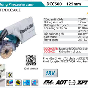 Máy cắt gạch dùng pin Makita DCC500RTE (Sạc nhanh(DC18RC), 2 pin 5.0Ah(BL1850B)) Máy cắt gạch dùng pin Makita DCC500RTE (Sạc nhanh(DC18RC), 2 pin 5.0Ah(BL1850B))