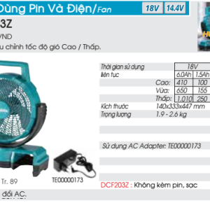 Quạt dùng pin và điện Makita DCF203Z (Không kèm pin, sạc) Quạt dùng pin và điện Makita DCF203Z (Không kèm pin, sạc)