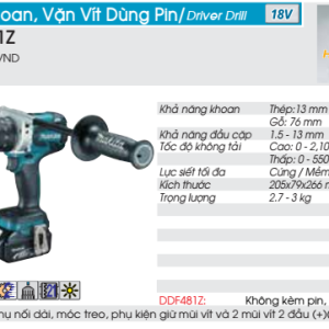 Máy khoan vặn vít dùng pin Makita DDF481Z Máy khoan vặn vít dùng pin Makita DDF481Z