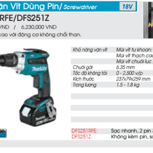 Máy vặn vít dùng pin Makita DFS251Z (không kèm pin sạc) Máy vặn vít dùng pin Makita DFS251Z (không kèm pin sạc)