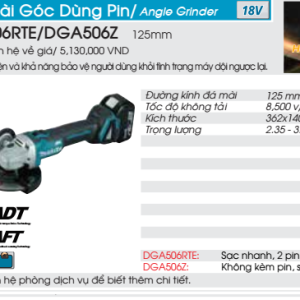 Máy mài dùng pin Makita DGA506RTE (125mm) (Sạc nhanh(DC18RC), 2 pin 5.0Ah(BL1850B)) Máy mài dùng pin Makita DGA506RTE (125mm) (Sạc nhanh(DC18RC), 2 pin 5.0Ah(BL1850B))