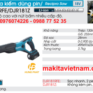 Máy cưa kiếm dùng pin Makita DJR181Z (không kèm pin sạc) Máy cưa kiếm dùng pin Makita DJR181Z (không kèm pin sạc)