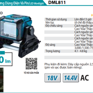 Đèn công trường dùng điện và pin DML811 (Không kèm pin, sạc) Đèn công trường dùng điện và pin DML811 (Không kèm pin, sạc)