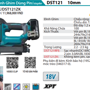 Máy bắn ghim dùng pin Makita DST121ZK (Không kèm pin, sạc) Máy bắn ghim dùng pin Makita DST121ZK (Không kèm pin, sạc)