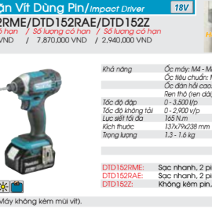 Máy vặn vít dùng pin Makita DTD152Z (không kèm pin sạc) Máy vặn vít dùng pin Makita DTD152Z (không kèm pin sạc)