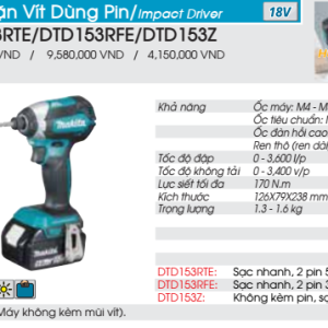 Máy vặn vít dùng pin Makita DTD153RTE (Sạc nhanh(DC18RC), 2 pin 5.0Ah(BL1850B)) Máy vặn vít dùng pin Makita DTD153RTE (Sạc nhanh(DC18RC), 2 pin 5.0Ah(BL1850B))