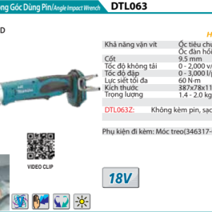 Máy siết bu lông góc dùng pin Makita DTL063Z (không kèm pin sạc) Máy siết bu lông góc dùng pin Makita DTL063Z (không kèm pin sạc)