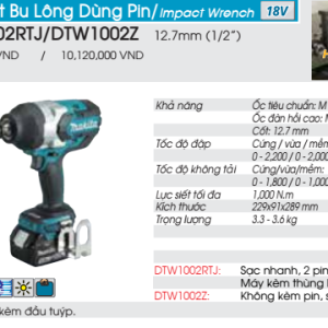 Máy siết bu lông dùng pin Makita DTW1002Z (không kèm pin sạc) Máy siết bu lông dùng pin Makita DTW1002Z (không kèm pin sạc)
