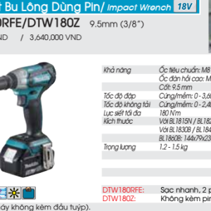 Máy siết bu lông dùng pin Makita DTW180Z (không kèm pin sạc) Máy siết bu lông dùng pin Makita DTW180Z (không kèm pin sạc)