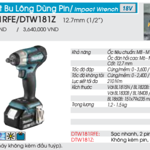 Máy siết bu lông dùng pin Makita DTW181Z (không kèm pin sạc) Máy siết bu lông dùng pin Makita DTW181Z (không kèm pin sạc)