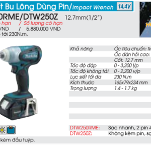 Máy siết bu lông dùng pin Makita DTW250 Máy siết bu lông dùng pin Makita DTW250