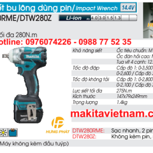 Máy siết bu lông, vặn ốc Makita DTW280Z (14.4V) (không kèm pin sạc) Máy siết bu lông, vặn ốc Makita DTW280Z (14.4V) (không kèm pin sạc)