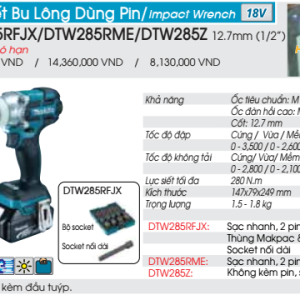 Máy siết bu lông dùng pin Makita DTW285Z (không kèm pin sạc) Máy siết bu lông dùng pin Makita DTW285Z (không kèm pin sạc)
