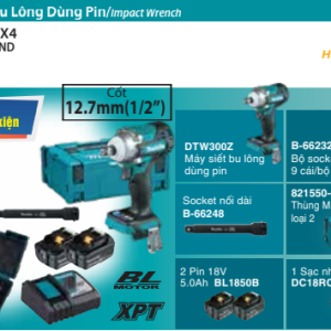 Máy siết bu lông dùng pin Makita DTW300FJX4 (Sạc nhanh(DC18RC), 2 pin 3.0Ah(BL1830B)) Máy siết bu lông dùng pin Makita DTW300FJX4 (Sạc nhanh(DC18RC), 2 pin 3.0Ah(BL1830B))