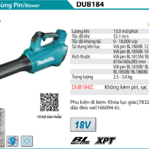 Máy thổi dùng pin Makita DUB184Z (không kèm pin sạc) Máy thổi dùng pin Makita DUB184Z (không kèm pin sạc)
