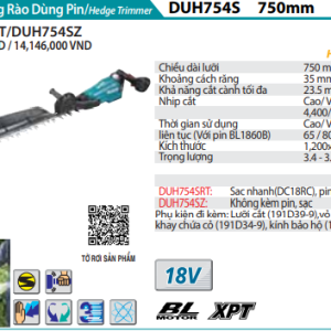 Máy tỉa hàng rào dùng pin Makita DUH754SZ (không kèm pin sạc) Máy tỉa hàng rào dùng pin Makita DUH754SZ (không kèm pin sạc)