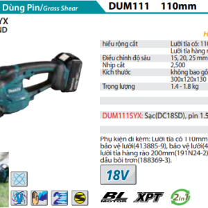 Máy cắt cỏ, tỉa cành dùng pin Makita DUM111SYX  (kèm 01 pin + sạc) Máy cắt cỏ, tỉa cành dùng pin Makita DUM111SYX  (kèm 01 pin + sạc)