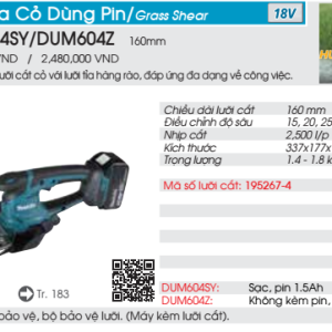 Máy tỉa hàng rào dùng pin Makita DUM604Z (Thân máy) (Không kèm pin, sạc) Máy tỉa hàng rào dùng pin Makita DUM604Z (Thân máy) (Không kèm pin, sạc)