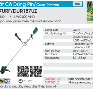 Máy cắt cỏ dùng pin MAKITA DUR187UZ (Không kèm pin, sạc) Máy cắt cỏ dùng pin MAKITA DUR187UZ (Không kèm pin, sạc)
