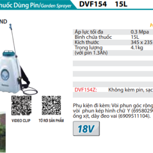 Máy phun thuốc dùng pin Makita DVF154Z (Không kèm pin, sạc) Máy phun thuốc dùng pin Makita DVF154Z (Không kèm pin, sạc)