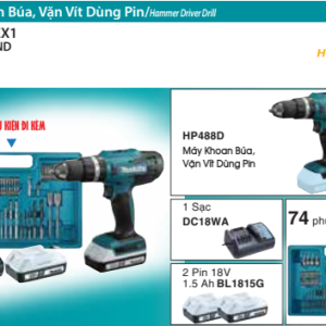 Máy Khoan vặn vít dùng pin Makita HP488DYEX1 (kèm bộ phụ kiện 74 món) Máy Khoan vặn vít dùng pin Makita HP488DYEX1 (kèm bộ phụ kiện 74 món)