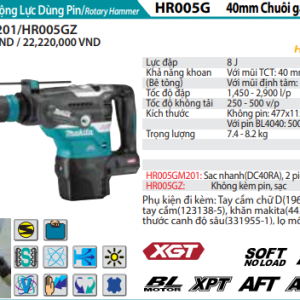Máy khoan đa năng dùng pin Makita HR005GM201 (40V max) (Sạc nhanh(DC40RA), 2 pin 4.0A.h(BL4040)) Máy khoan đa năng dùng pin Makita HR005GM201 (40V max) (Sạc nhanh(DC40RA), 2 pin 4.0A.h(BL4040))