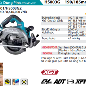 Máy Cưa Đĩa Dùng Pin Makita HS003GM201 (190mm) (Sạc nhanh(DC40RA), 2 pin 4.0Ah(BL4040)) Máy Cưa Đĩa Dùng Pin Makita HS003GM201 (190mm) (Sạc nhanh(DC40RA), 2 pin 4.0Ah(BL4040))