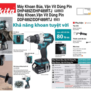 Máy khoan búa, vặn vít dùng pin Makita DHP489RTJ (BL)(18V) (2 pin 5.0Ah(BL1850B), sạc nhanh(DC18RC)) Máy khoan búa, vặn vít dùng pin Makita DHP489RTJ (BL)(18V) (2 pin 5.0Ah(BL1850B), sạc nhanh(DC18RC))