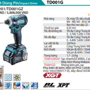 Máy vặn vít dùng pin Makita TD001GM201 (40V Max) (Sạc nhanh(DC40RA), 2 pin 4.0Ah(BL4040)) Máy vặn vít dùng pin Makita TD001GM201 (40V Max) (Sạc nhanh(DC40RA), 2 pin 4.0Ah(BL4040))