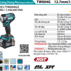 Máy siết bu lông dùng pin Makita TW004GD201 (Sạc nhanh(DC40RA), 2 pin 2.5Ah(BL4025)) Máy siết bu lông dùng pin Makita TW004GD201 (Sạc nhanh(DC40RA), 2 pin 2.5Ah(BL4025))