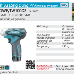 Máy siết bu lông dùng pin Makita TW100DZ (không kèm pin sạc) Máy siết bu lông dùng pin Makita TW100DZ (không kèm pin sạc)