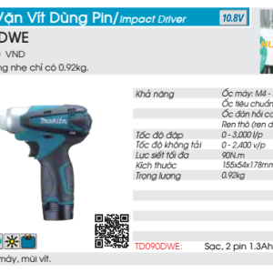 Máy vặn vít dùng pin Makita TD090DZ (không kèm pin sạc) Máy vặn vít dùng pin Makita TD090DZ (không kèm pin sạc)