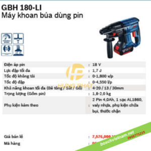 Máy khoan bê tông dùng pin Bosch GBH 180 LI Máy khoan bê tông dùng pin Bosch GBH 180 LI