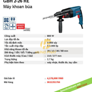Máy khoan bê tông Bosch GBH 2-26 RE Máy khoan bê tông Bosch GBH 2-26 RE