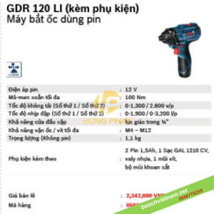 Máy vặn vít dùng pin Bosch GDR 120-LI 12V (SOLO) Máy vặn vít dùng pin Bosch GDR 120-LI 12V (SOLO)