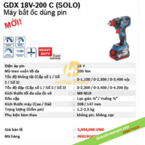 Máy siết bu long dùng pin Bosch GDX 18V-200 C (chưa kèm pin sạc) Máy siết bu long dùng pin Bosch GDX 18V-200 C (chưa kèm pin sạc)