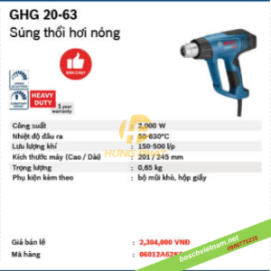 Máy thổi hơi nóng Bosch GHG 20-63 Máy thổi hơi nóng Bosch GHG 20-63