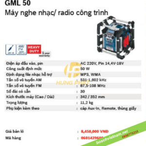 Máy nghe nhạc/Radio công trình Bosch GML 50 Máy nghe nhạc/Radio công trình Bosch GML 50