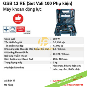 Máy khoan động lực Bosch GSB 13 RE SET (100 món phụ kiện) Máy khoan động lực Bosch GSB 13 RE SET (100 món phụ kiện)