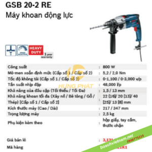 Máy khoan động lực Bosch GSB 20-2 RE Máy khoan động lực Bosch GSB 20-2 RE