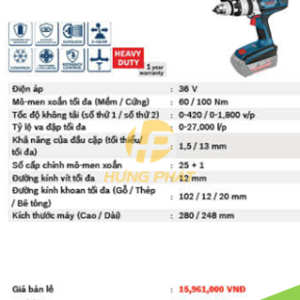 Máy khoan búa, vặn vít dùng pin Bosch GSB 36VE - 2 LI Máy khoan búa, vặn vít dùng pin Bosch GSB 36VE - 2 LI