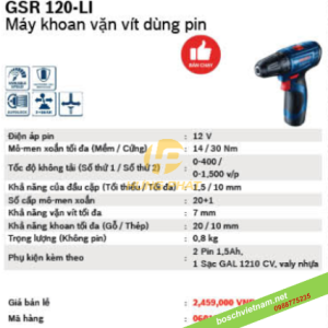 Máy khoan động lực dùng pin Bosch GSB 120-LI GEN II (1 pin + phụ kiện) Máy khoan động lực dùng pin Bosch GSB 120-LI GEN II (1 pin + phụ kiện)