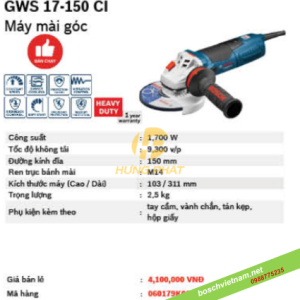 Máy mài cầm tay Bosch GWS 17-150 CI Máy mài cầm tay Bosch GWS 17-150 CI