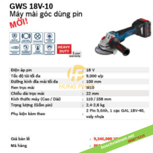 MÁY MÀI GÓC DÙNG PIN BOSCH GWS 18V-10 MÁY MÀI GÓC DÙNG PIN BOSCH GWS 18V-10