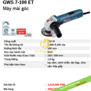 Máy mài cầm tay Bosch GWS 7-100ET Máy mài cầm tay Bosch GWS 7-100ET