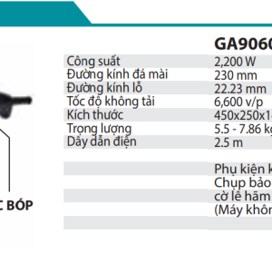 Máy Mài Góc Makita GA9090 (230MM/2200W/CÔNG TẮC BÓP) Máy Mài Góc Makita GA9090 (230MM/2200W/CÔNG TẮC BÓP)